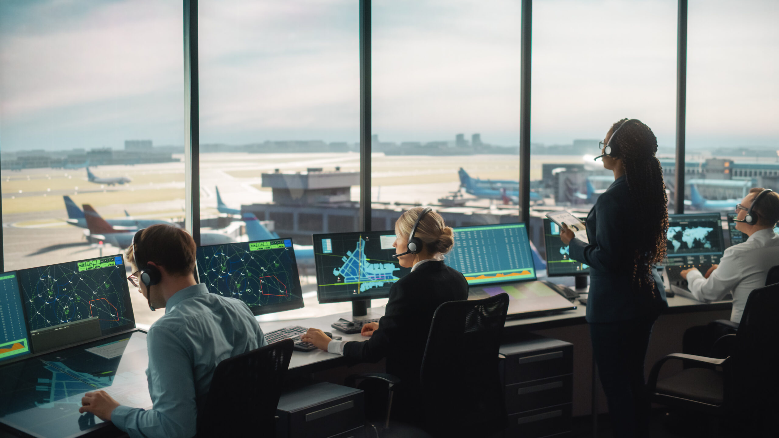 Air traffic controllers at work