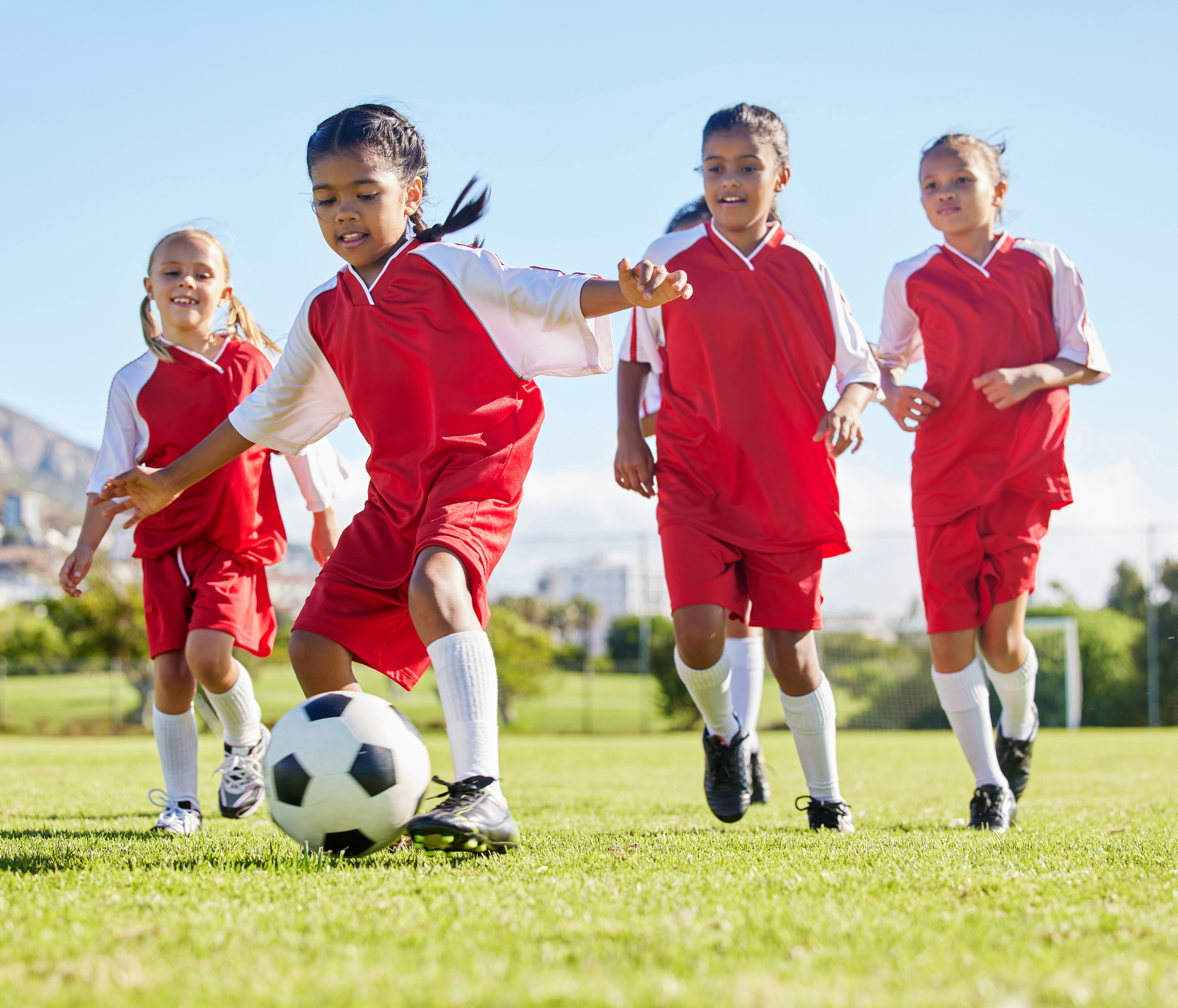 Girls playing soccer